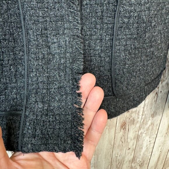 Vince Womens Blazer Jacket Raw-Edge Trim Collarless Patch Pockets Dark Gray 10 - Picture 5 of 14